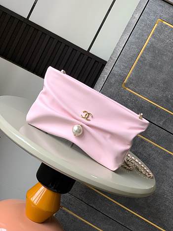 Kitlife Chanel 25S Pearl Chain Clutch Evening Bag Pink 14x24x5cm 