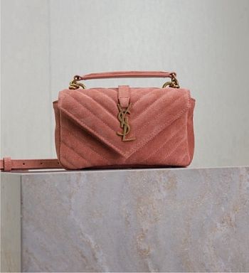 Kitlife Saint Laurent Mini College Bag Rose Pink Suede Leather 779430 20×13×3cm