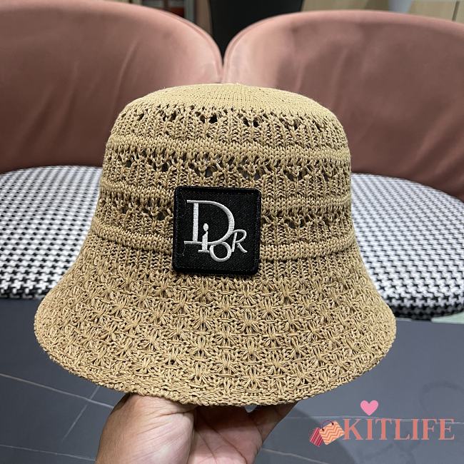 Kitlife Dior Hollow Knitted Bucket Hat Beige - 1