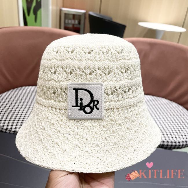 Kitlife Dior Hollow Knitted Bucket Hat White - 1