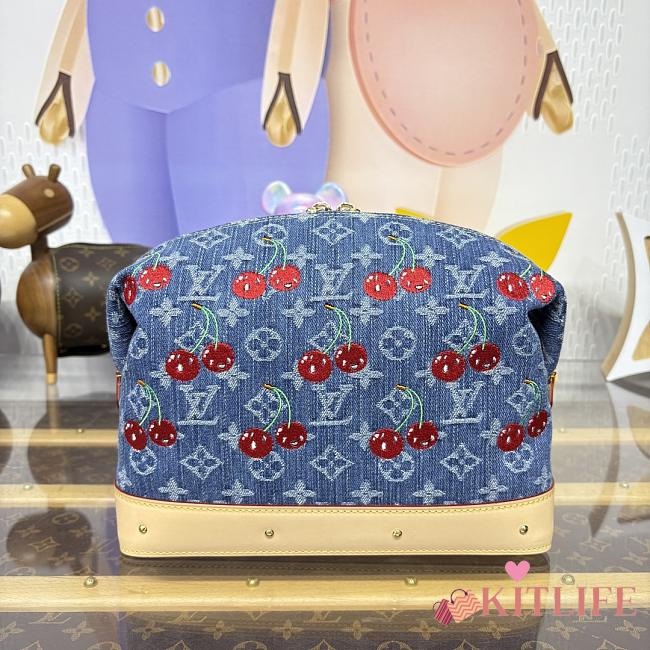 Kitlife Louis Vuitton x TM Cosmetic Pouch GM Blue Cherry Monogram Denim M13893 27x9x18cm - 1