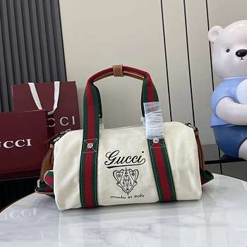 Kitlife Gucci Small Printed Off-White Canvas Duffle Bag 816865 30x16x15cm