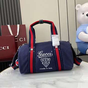 Kitlife Gucci Small Printed Dark Blue Canvas Duffle Bag 816865 30x16x15cm