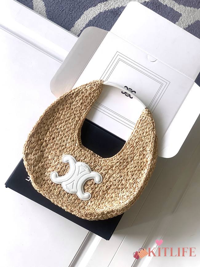 Kitlife Celine Classic Panier Hobo Bag In Raffia and White Calfskin 112772 33x16x4cm - 1