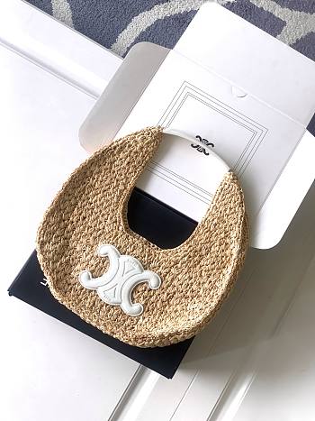 Kitlife Celine Classic Panier Hobo Bag In Raffia and White Calfskin 112772 33x16x4cm