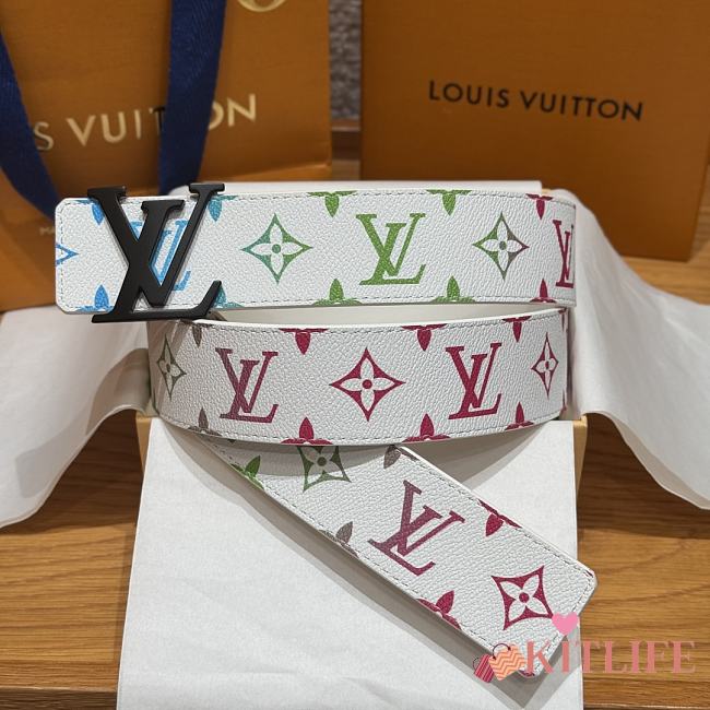 Kitlife Louis Vuitton White Tricolor Belt Black Hardware 4.5cm - 1