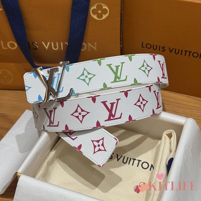 Kitlife Louis Vuitton White Tricolor Belt Silver Hardware 4.5cm - 1
