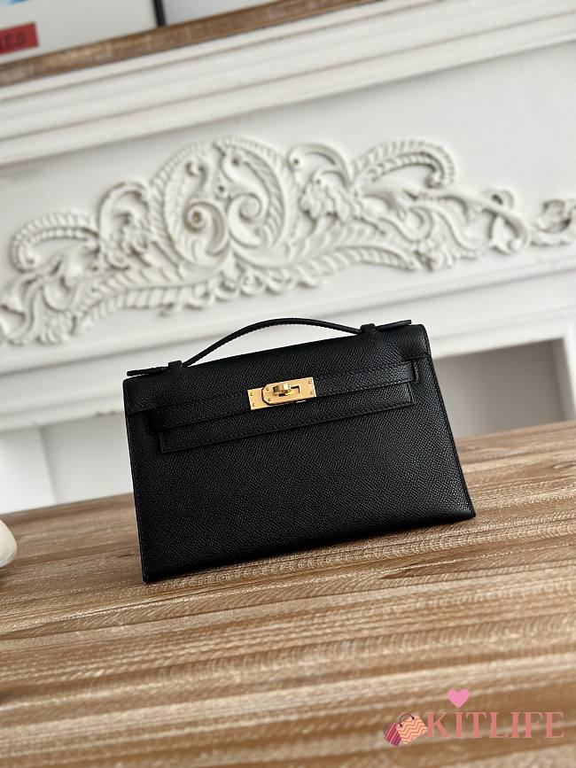 Kitlife Hermes Kelly Mini Bag Black Epsom Leather Gold Buckle 22cm  - 1