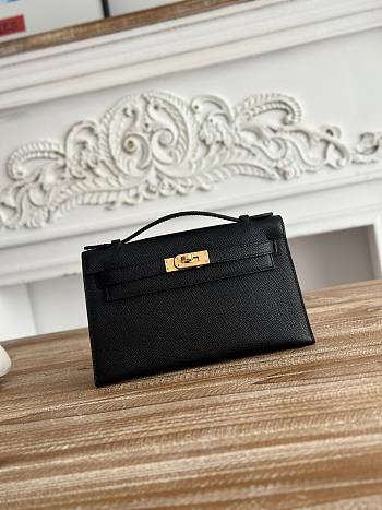 Kitlife Hermes Kelly Mini Bag Black Epsom Leather Gold Buckle 22cm 