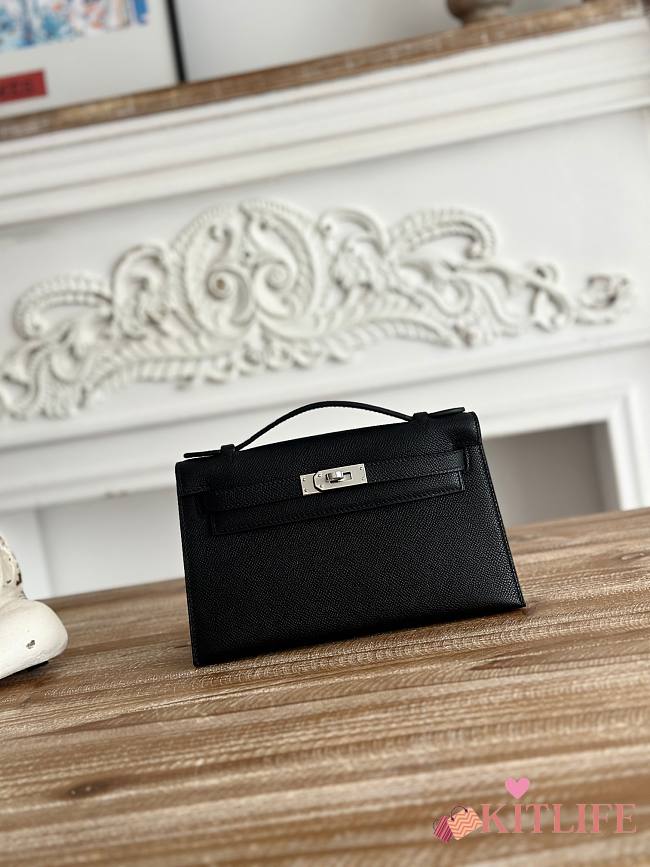 Kitlife Hermes Kelly Mini Bag Black Epsom Leather Silver Buckle 22cm - 1