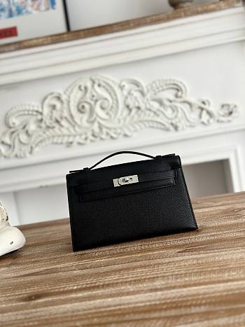 Kitlife Hermes Kelly Mini Bag Black Epsom Leather Silver Buckle 22cm