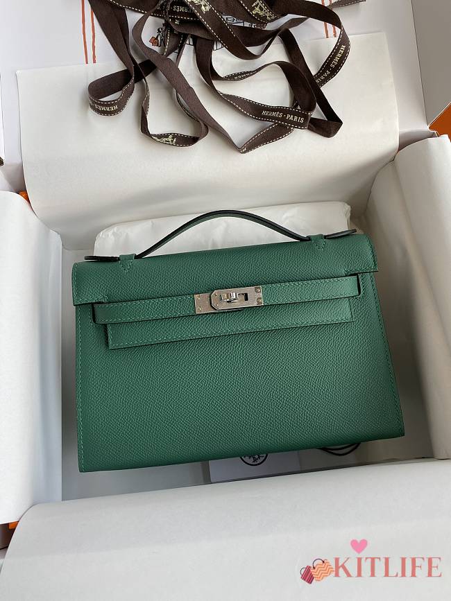 Kitlife Hermes Kelly Mini Bag Green Epsom Leather Silver Buckle 22cm - 1