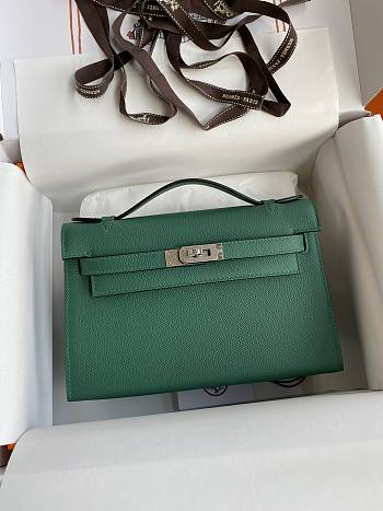 Kitlife Hermes Kelly Mini Bag Green Epsom Leather Silver Buckle 22cm