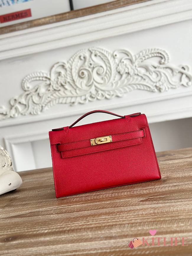 Kitlife Hermes Kelly Mini Bag Red Epsom Leather Gold Buckle 22cm - 1