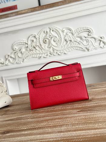Kitlife Hermes Kelly Mini Bag Red Epsom Leather Gold Buckle 22cm