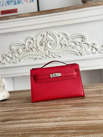 Kitlife Hermes Kelly Mini Bag Red Epsom Leather Silver Buckle 22cm