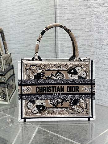 Kitlife Dior Beige Butterfly Bandana Emroidery Tote Bag 36x18x28cm