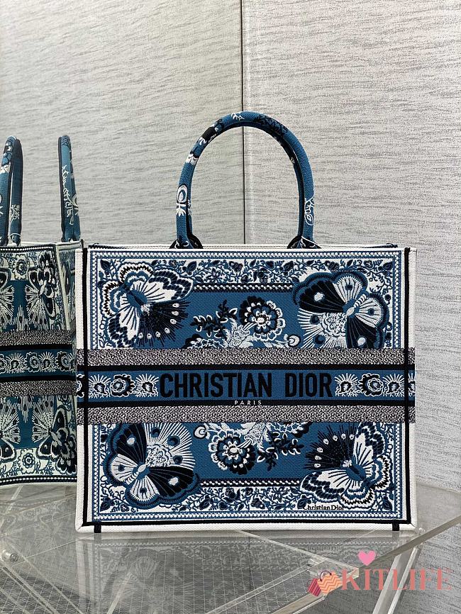 Kitlife Dior Blue Butterfly Bandana Emroidery Tote Bag 36x18x28cm - 1