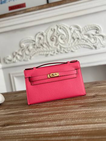 Kitlife Hermes Kelly Mini Bag Pink Epsom Leather Gold Buckle 22cm
