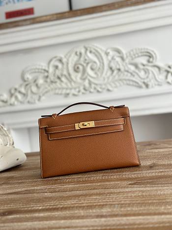 Kitlife Hermes Kelly Mini Bag Brown Epsom Leather Gold Buckle 22cm