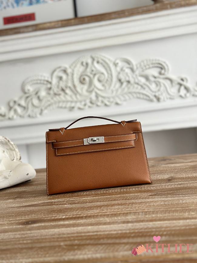 Kitlife Hermes Kelly Mini Bag Brown Epsom Leather Silver Buckle 22cm - 1