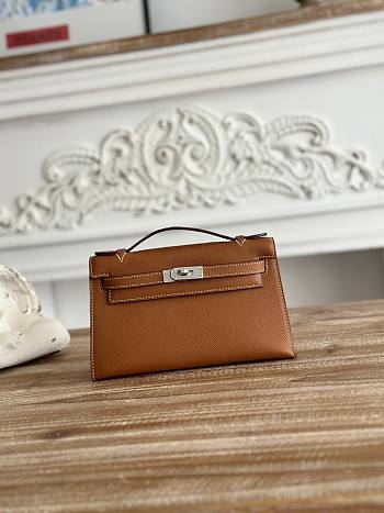 Kitlife Hermes Kelly Mini Bag Brown Epsom Leather Silver Buckle 22cm
