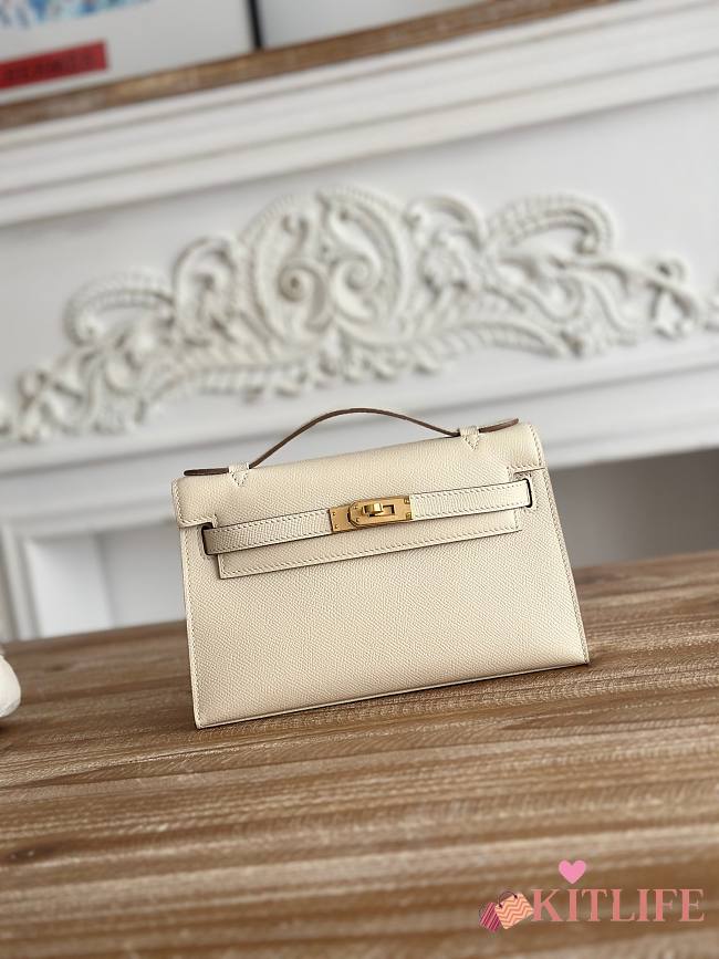 Kitlife Hermes Kelly Mini Bag Off-White Epsom Leather Gold Buckle 22cm - 1