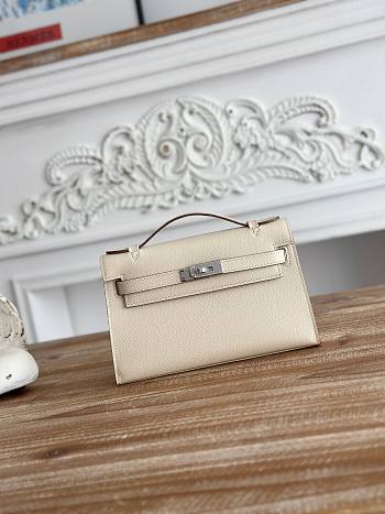 Kitlife Hermes Kelly Mini Bag Off-White Epsom Leather Silver Buckle 22cm