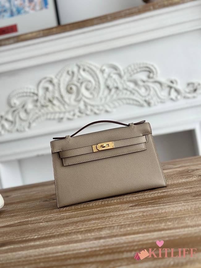  Kitlife Hermes Kelly Mini Bag Grey Epsom Leather Gold Buckle 22cm - 1