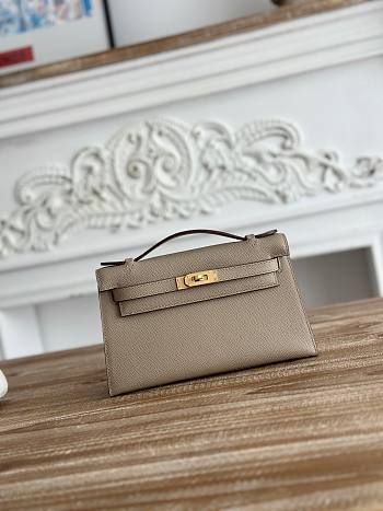  Kitlife Hermes Kelly Mini Bag Grey Epsom Leather Gold Buckle 22cm