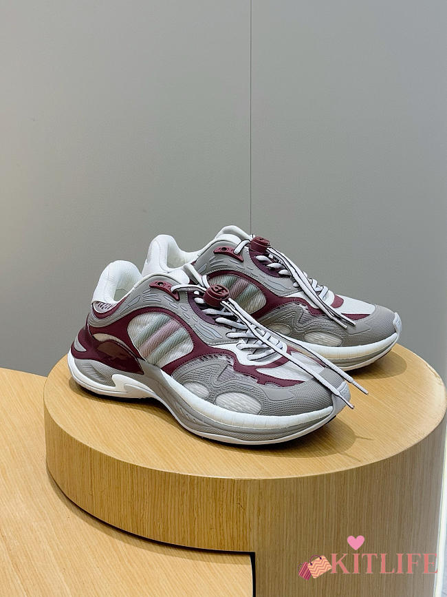 Kitlife Gucci Men 2.0 Sneakers Grey and Gucci Rosso Ancora Red Mesh And Leather - 1