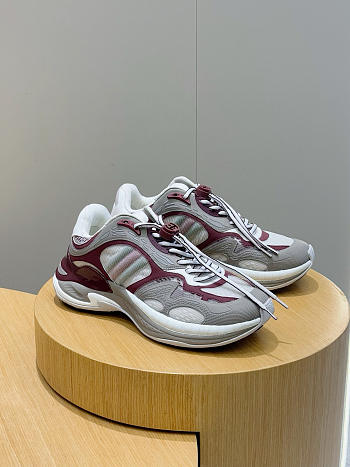 Kitlife Gucci Men 2.0 Sneakers Grey and Gucci Rosso Ancora Red Mesh And Leather