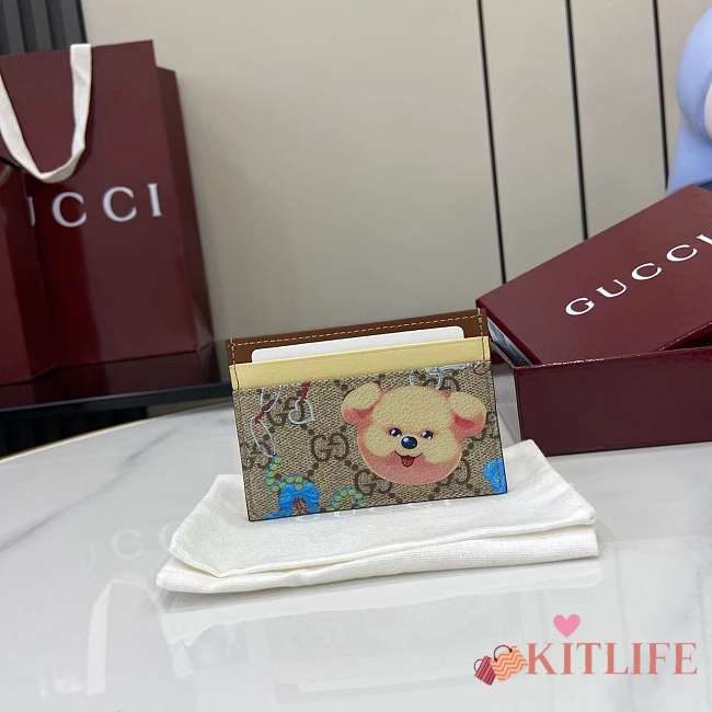 Kitlife Gucci Card Case With Motif Beige & Dark Brown GG Monogram Coated Fabric 838900 10x7cm - 1