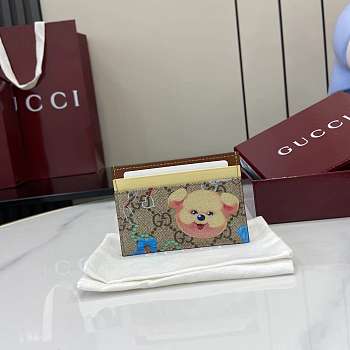Kitlife Gucci Card Case With Motif Beige & Dark Brown GG Monogram Coated Fabric 838900 10x7cm