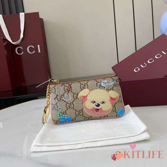 Kitlife Gucci Zip Key Case With Motif Beige And Dark Brown GG Monogram Coated Fabric 838892 12.5x7x1.5cm - 1