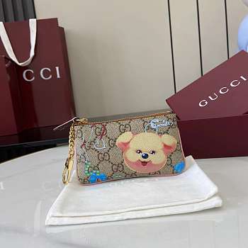 Kitlife Gucci Zip Key Case With Motif Beige And Dark Brown GG Monogram Coated Fabric 838892 12.5x7x1.5cm