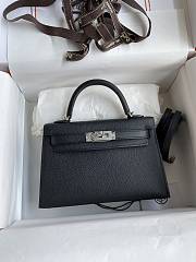 Kitlife Hermes Mini Kelly Chèvre Bag Black  Epsom Leather Silver Buckle 19cm - 1