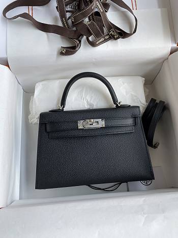 Kitlife Hermes Mini Kelly Chèvre Bag Black  Epsom Leather Silver Buckle 19cm
