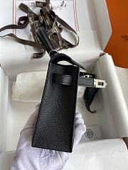 Kitlife Hermes Mini Kelly Chèvre Bag Black  Epsom Leather Silver Buckle 19cm - 3