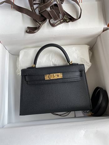 Kitlife Hermes Mini Kelly Chèvre Bag Black Epsom Leather Gold Buckle 19cm