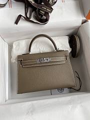 Kitlife Hermes Mini Kelly Chèvre Bag Grey Epsom Leather Silver Buckle 19cm - 1