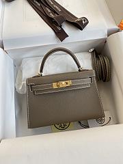 Kitlife Hermes Mini Kelly Chèvre Bag Grey Epsom Leather Gold Buckle 19cm - 1