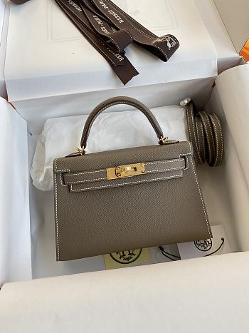Kitlife Hermes Mini Kelly Chèvre Bag Grey Epsom Leather Gold Buckle 19cm