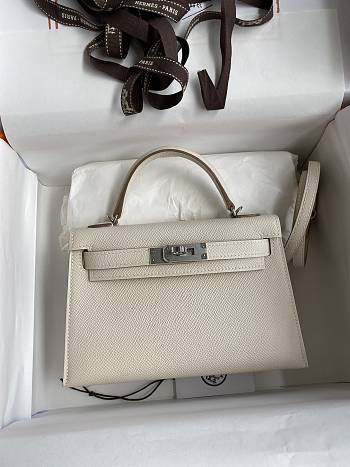 Kitlife Hermes Mini Kelly Chèvre Bag Off-White Epsom Leather Silver Buckle 19cm