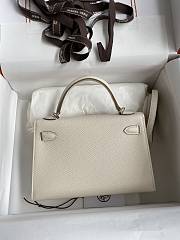 Kitlife Hermes Mini Kelly Chèvre Bag Off-White Epsom Leather Silver Buckle 19cm - 6