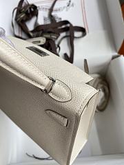 Kitlife Hermes Mini Kelly Chèvre Bag Off-White Epsom Leather Silver Buckle 19cm - 5