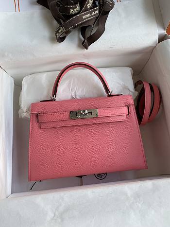 Kitlife Hermes Mini Kelly Chèvre Bag Pink Epsom Leather Silver Buckle 19cm