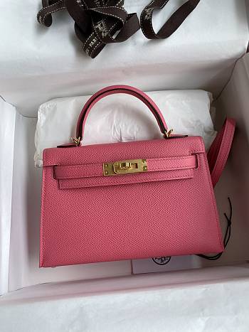 Kitlife Hermes Mini Kelly Chèvre Bag Pink Epsom Leather Gold Buckle 19cm