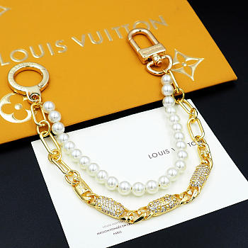 Kitlife Louis Vuitton Pearl and Diamond Double-layer Chain Gold Buckle