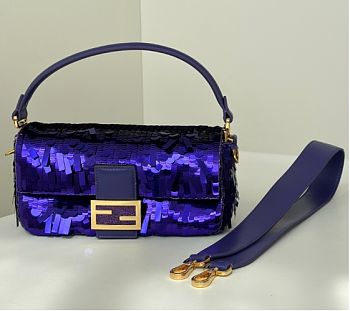 Kitlife Fendi Baguette Dark Purple Sequin And Leather Bag 27x15x6cm
